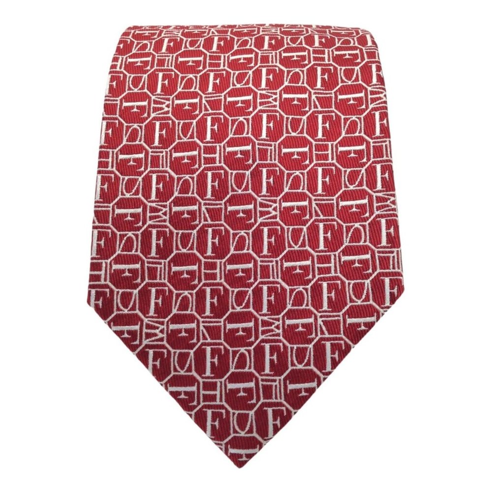 GIANFRANCO FERRE Red Geometric Monogrammed Silk Tie Italy 57"/3".3/4 EX COND - Picture 1 of 7